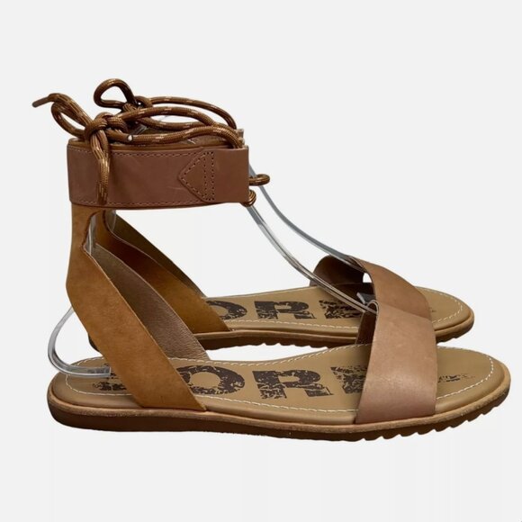 Sorel Ella Ankle Lace Sandal Women Nude Tan Neutral Leather Strappy Us11 - Picture 1 of 11
